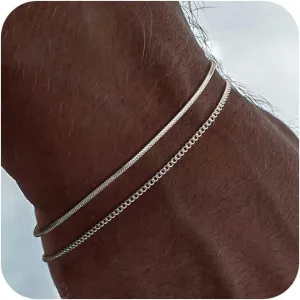Moodear Stack 6.5-9inch Mens Bracelet Set - Dainty 925 Sterling Silver Cuban Link Snake Rope Figaro Chain Bracelets for Men Trendy Jewelry