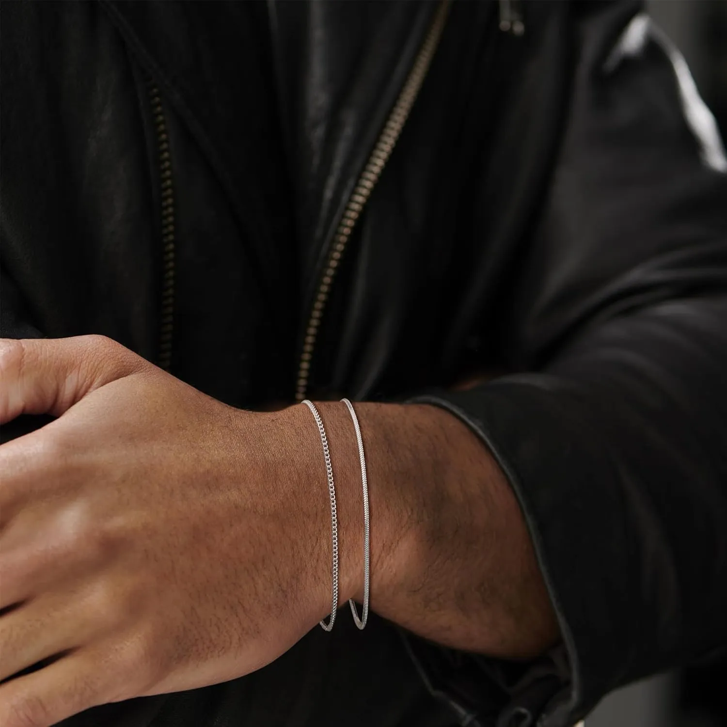 Moodear Stack 6.5-9inch Mens Bracelet Set - Dainty 925 Sterling Silver Cuban Link Snake Rope Figaro Chain Bracelets for Men Trendy Jewelry