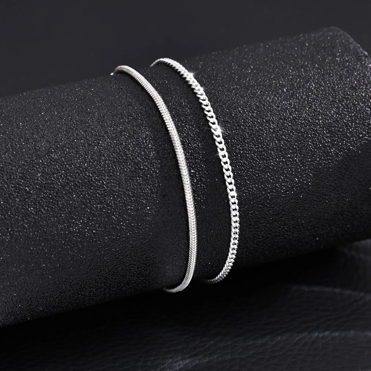 Moodear Stack 6.5-9inch Mens Bracelet Set - Dainty 925 Sterling Silver Cuban Link Snake Rope Figaro Chain Bracelets for Men Trendy Jewelry