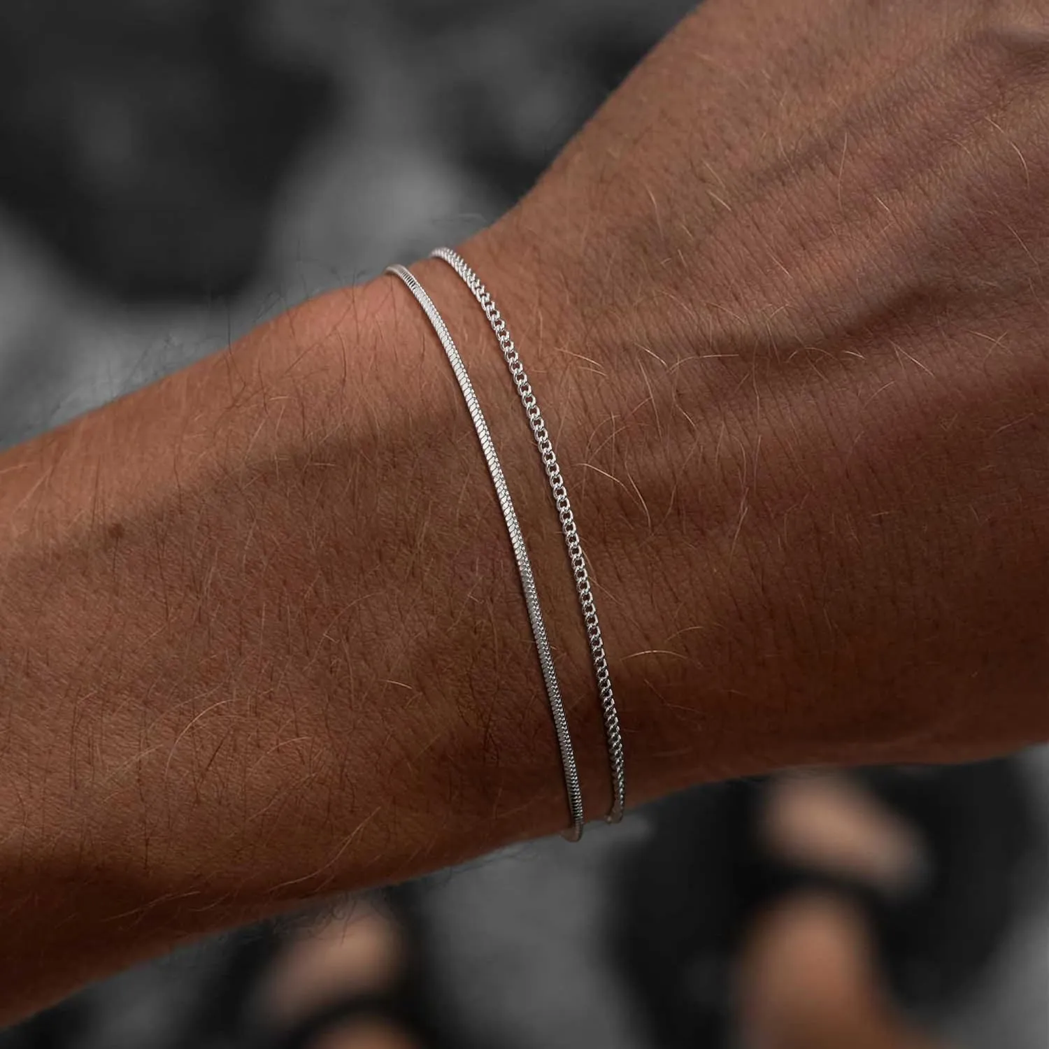Moodear Stack 6.5-9inch Mens Bracelet Set - Dainty 925 Sterling Silver Cuban Link Snake Rope Figaro Chain Bracelets for Men Trendy Jewelry