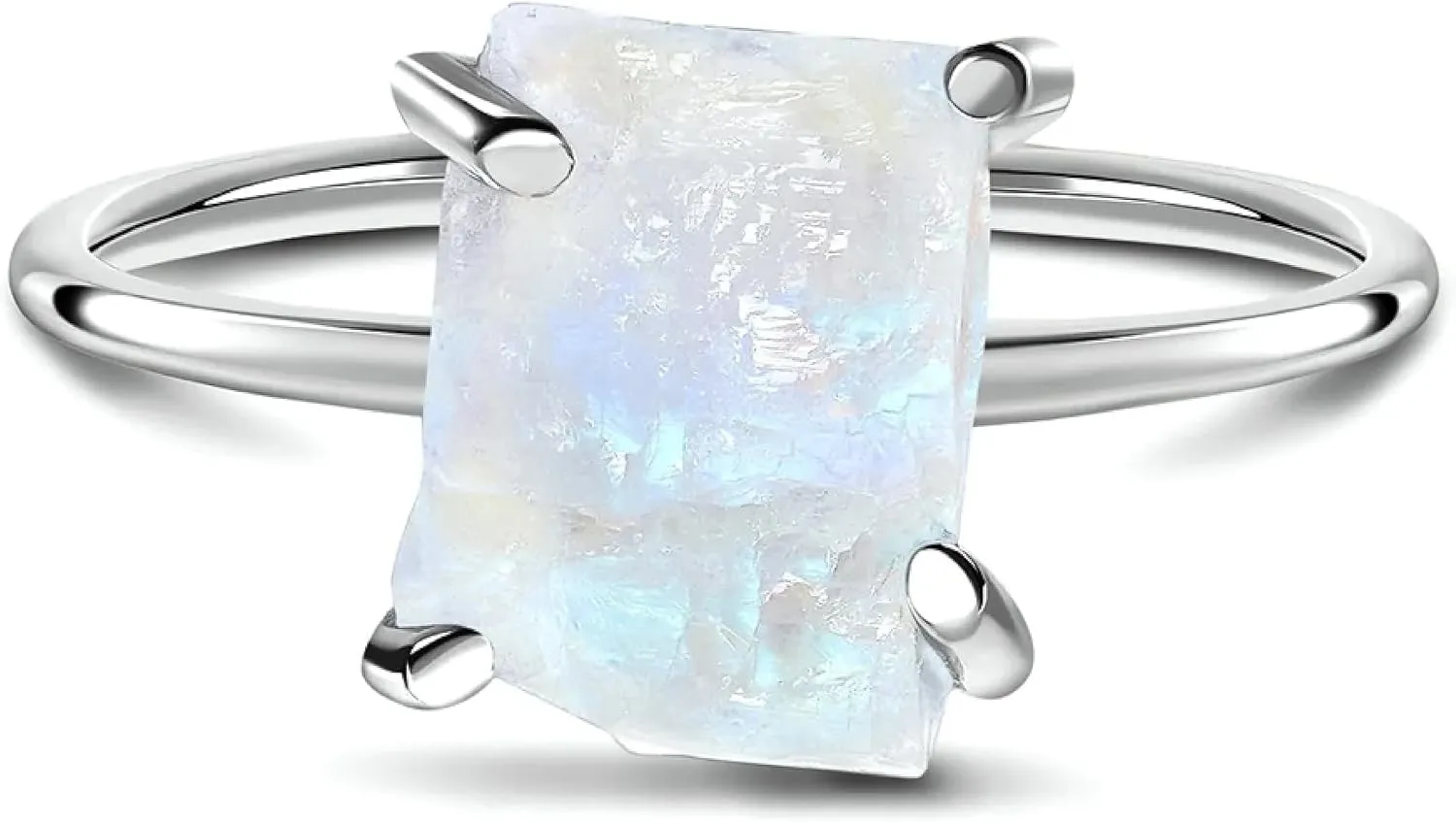 Moon Magic - Authentic Moonstone, Amethyst, Rose Quartz, Aquamarine Rings/Real 925 Sterling Silver - 18K Rose Gold Raw Cristal Rings for Women/Genuine Jewelry