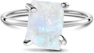Moon Magic - Authentic Moonstone, Amethyst, Rose Quartz, Aquamarine Rings/Real 925 Sterling Silver - 18K Rose Gold Raw Cristal Rings for Women/Genuine Jewelry