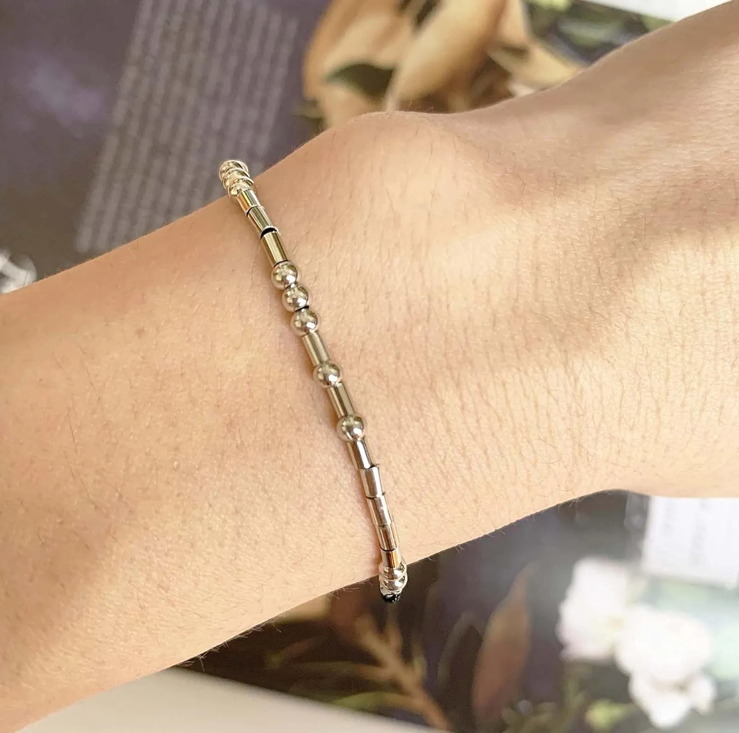 Morse Code Bracelets Adjustable Sterling Silver Beads on Silk Cord Inspirational Jewelry Bracelet Gift for Women
