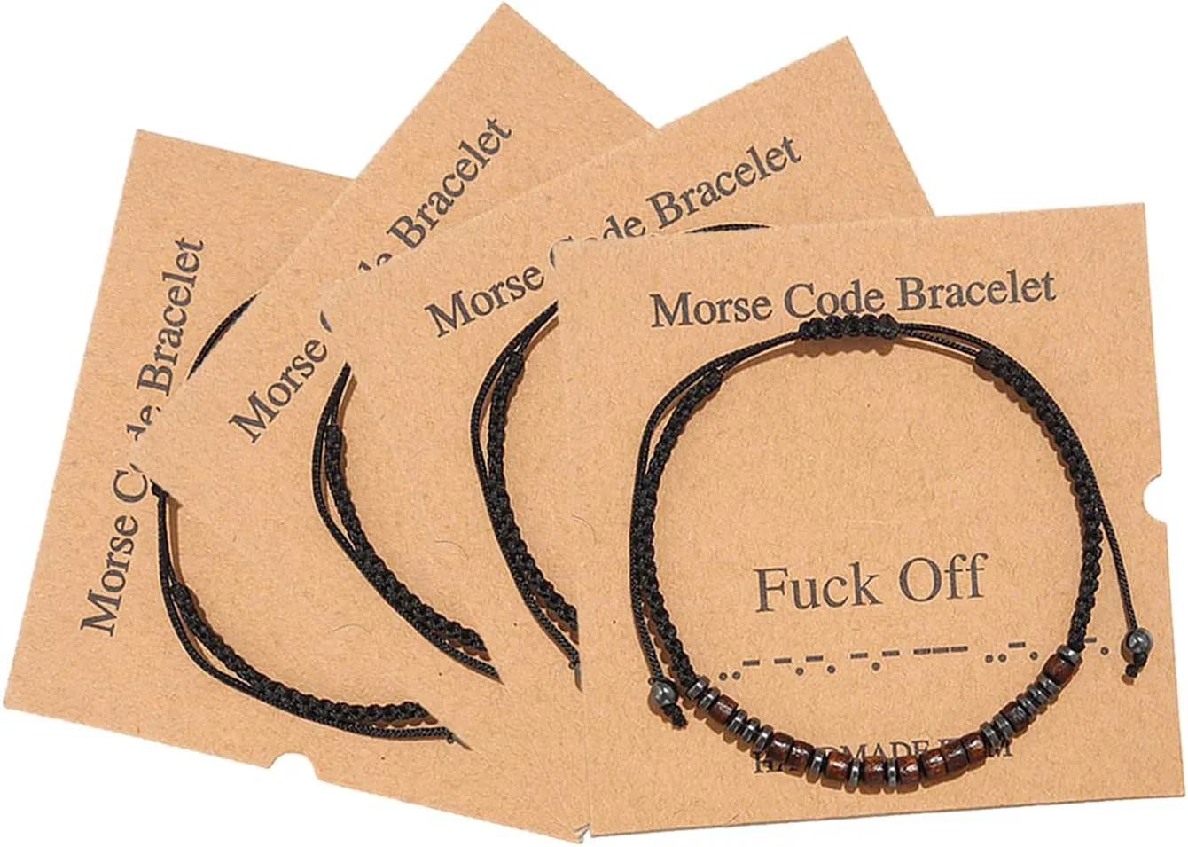 Morse Code Bracelet,Vintage Promise Distance Friendship Bracelets Hand Made Beads String Rope Bracelet for Women Men Friend Couples(Fuck Off)(4PCS)