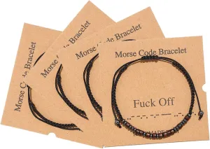 Morse Code Bracelet,Vintage Promise Distance Friendship Bracelets Hand Made Beads String Rope Bracelet for Women Men Friend Couples(Fuck Off)(4PCS)
