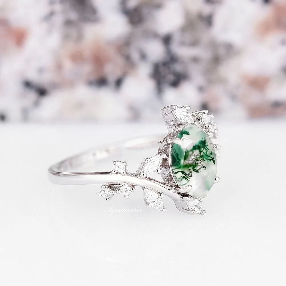 Moss Agate Leaf Couples Ring