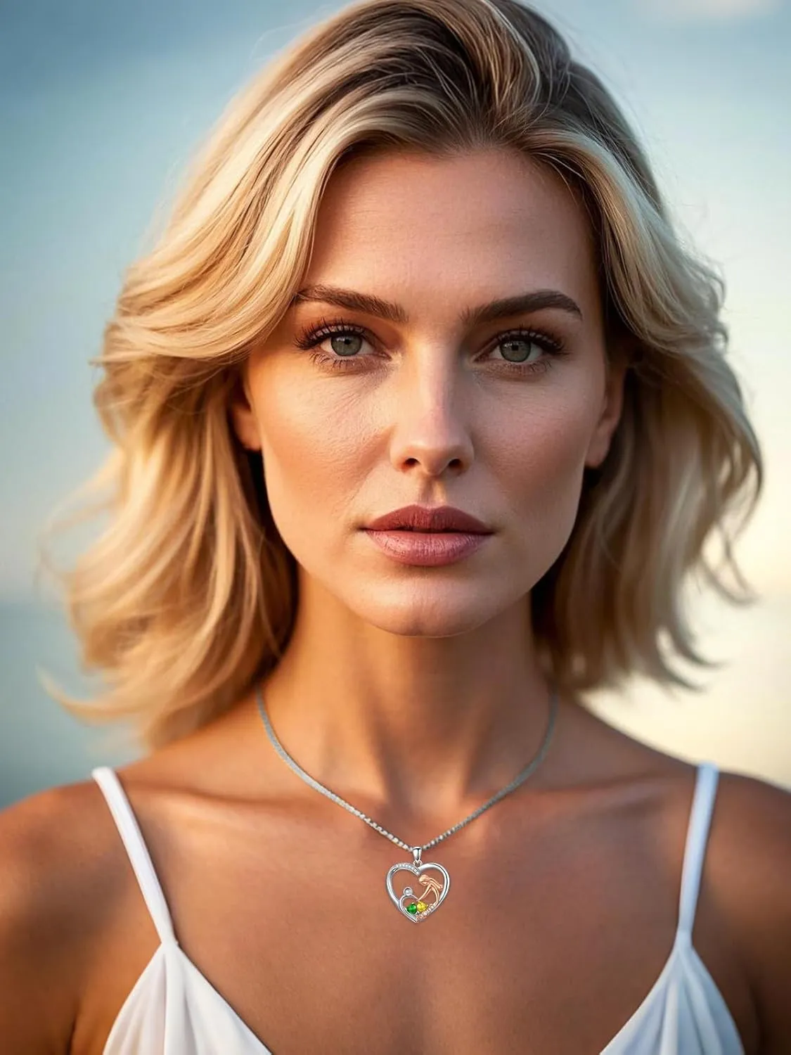 Mother and Daughter/Son Heart Double Birthstone Pendant Necklace, Christmas Birthday Jewelry Gifts for Women Mom Grandmather