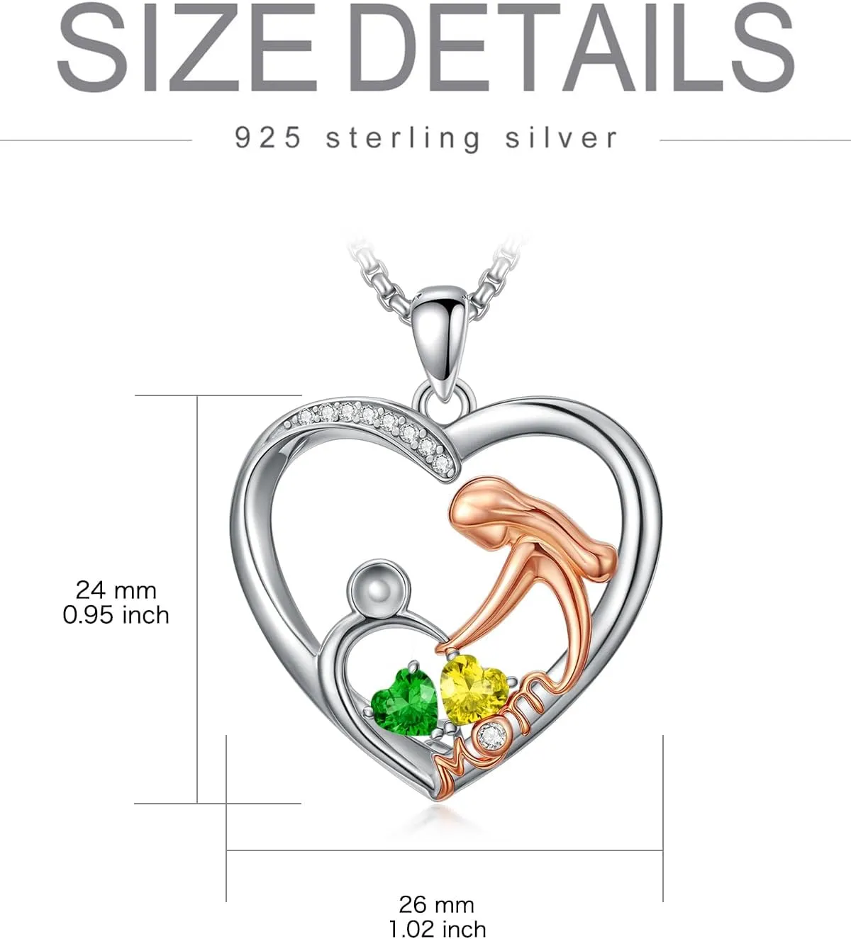 Mother and Daughter/Son Heart Double Birthstone Pendant Necklace, Christmas Birthday Jewelry Gifts for Women Mom Grandmather
