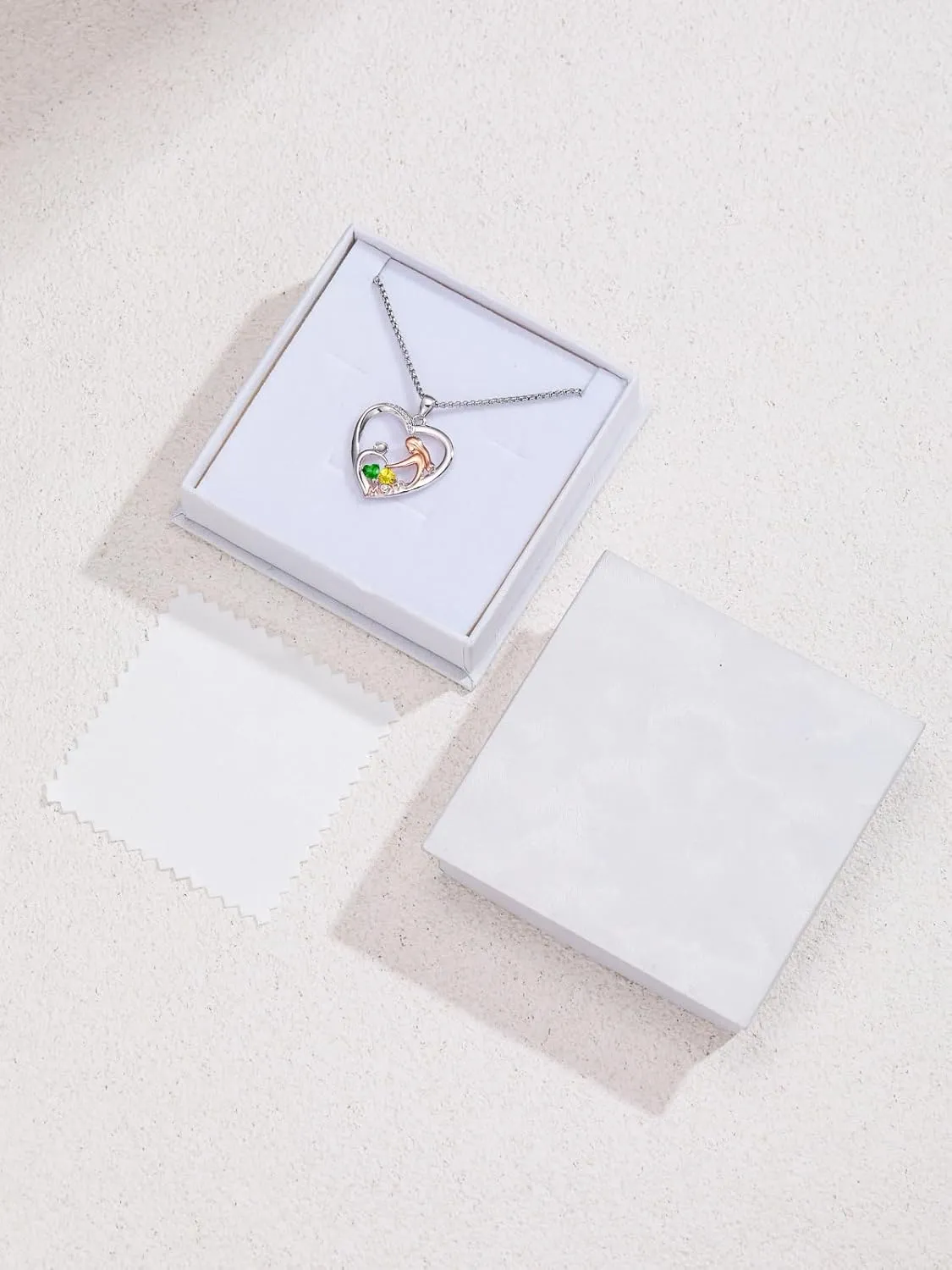 Mother and Daughter/Son Heart Double Birthstone Pendant Necklace, Christmas Birthday Jewelry Gifts for Women Mom Grandmather