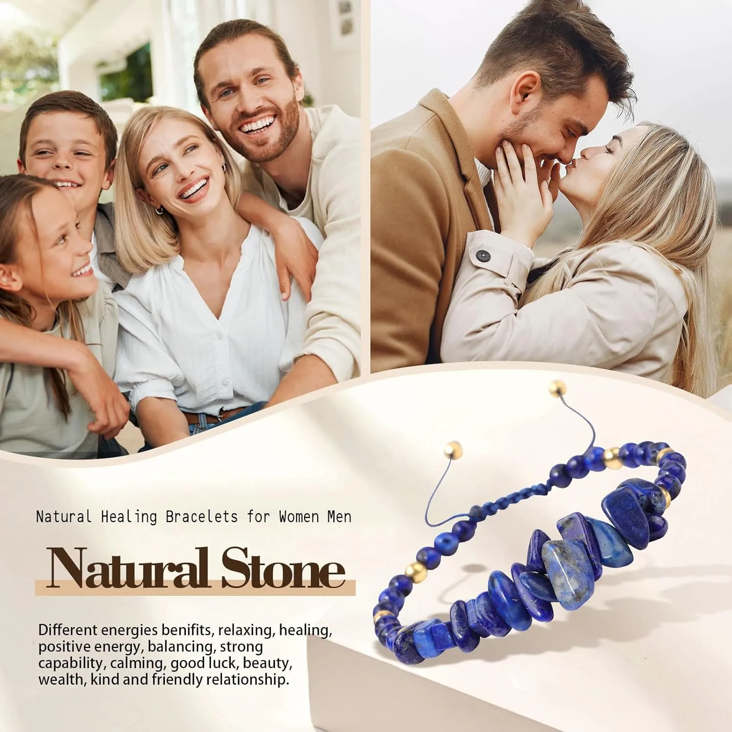 Mothers Day Gifts - Lapis Lazuli Bracelet Blue Beaded Energy Healing Stone Bracelet Resizable Protection Gemstone Jewelry Natural Stone Bracelet for Women Men