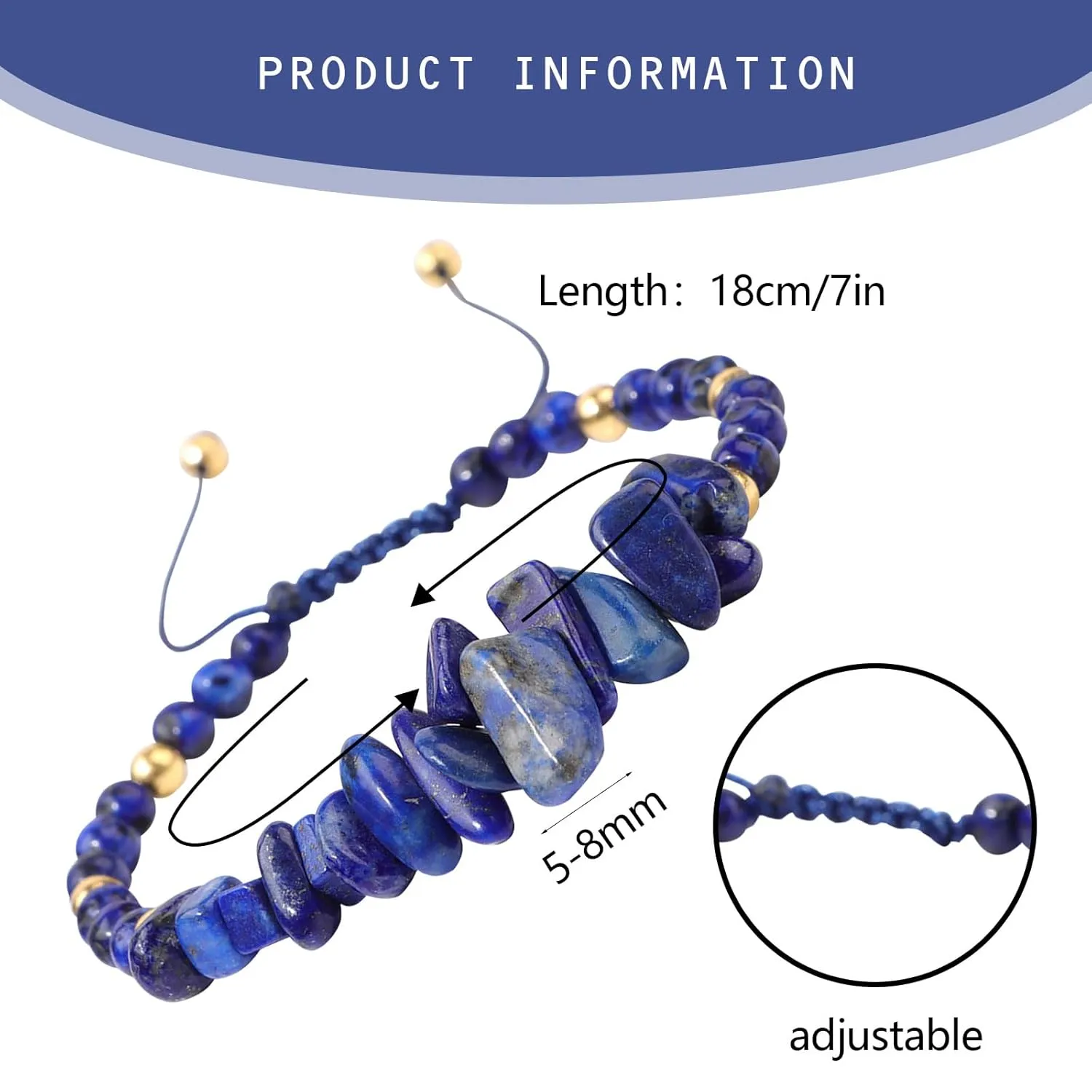 Mothers Day Gifts - Lapis Lazuli Bracelet Blue Beaded Energy Healing Stone Bracelet Resizable Protection Gemstone Jewelry Natural Stone Bracelet for Women Men