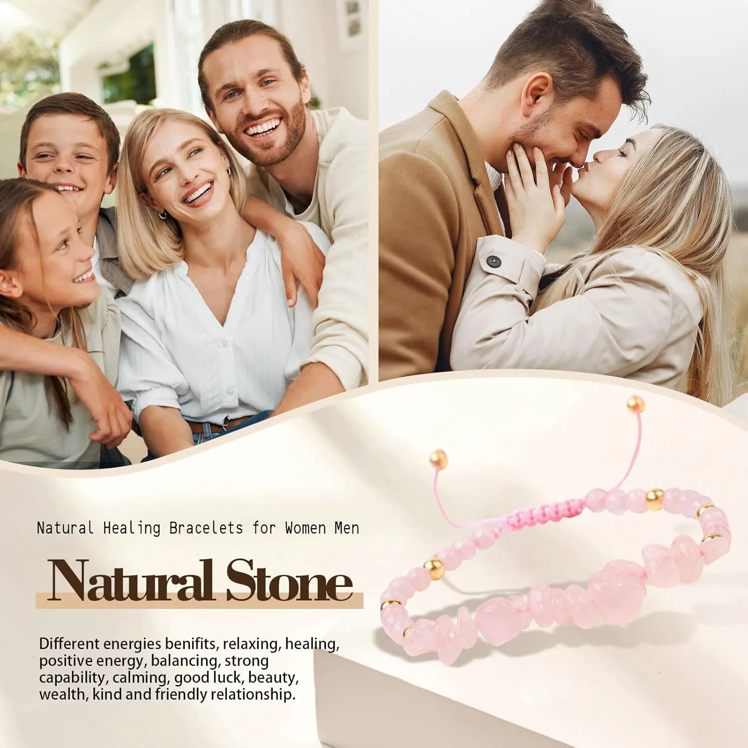 Mothers Day Gifts - Rose Quartz Bracelets for Women Energy Healing Crystal Natural Stone Bracelet Pink Gemstone Protection Bracelet Jewelry for Girls Natural Stone Brecelets