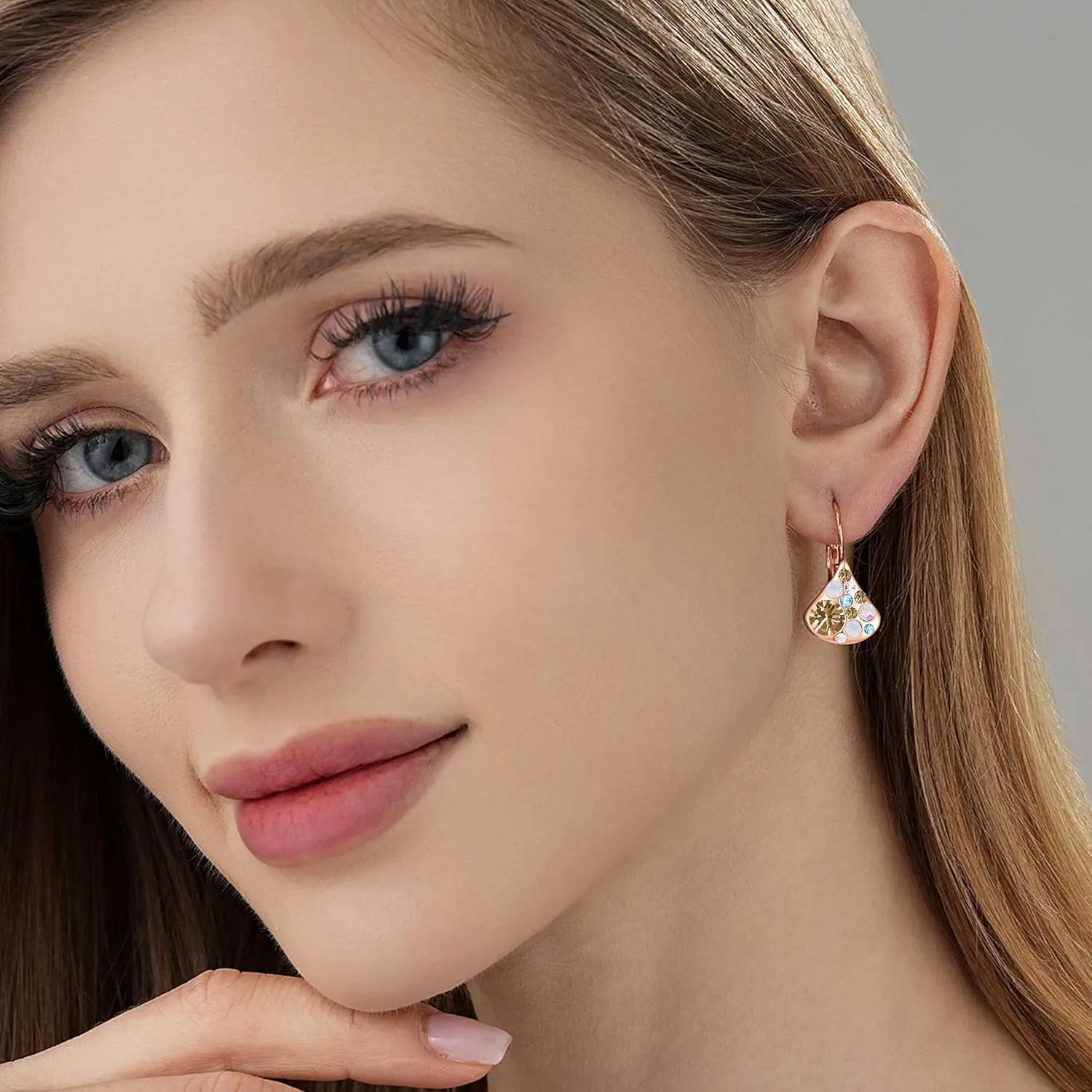 Multicolored Austrian Crystal Pear-shaped Drop Earrings for Women 14K Gold Plated Leverback Huggie Earrings Hypoallergenic Jewelry