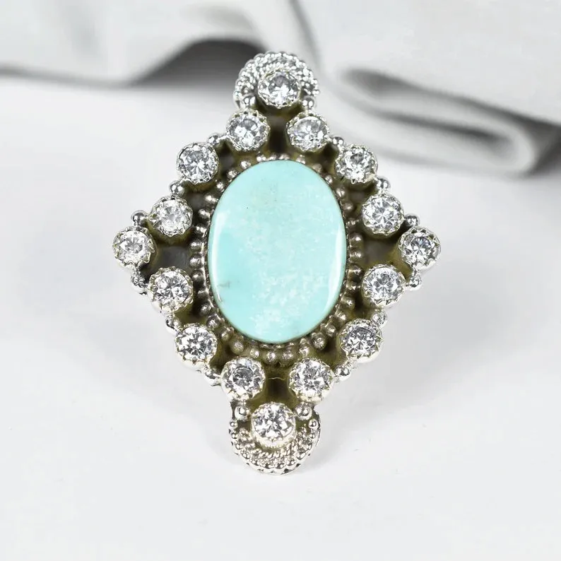 Native American Cubic Zirconia & Turquoise Cluster Rings - 925 Sterling Silver Southwestern Rings