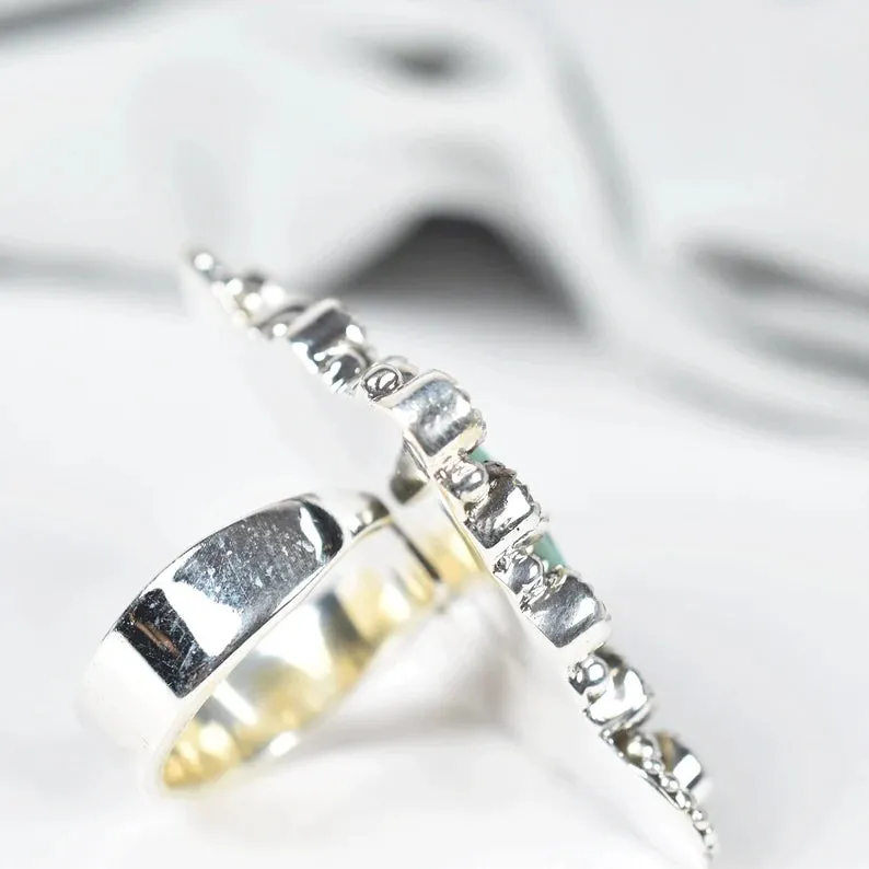 Native American Cubic Zirconia & Turquoise Cluster Rings - 925 Sterling Silver Southwestern Rings