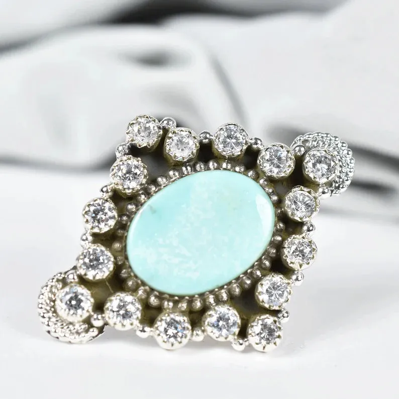 Native American Cubic Zirconia & Turquoise Cluster Rings - 925 Sterling Silver Southwestern Rings