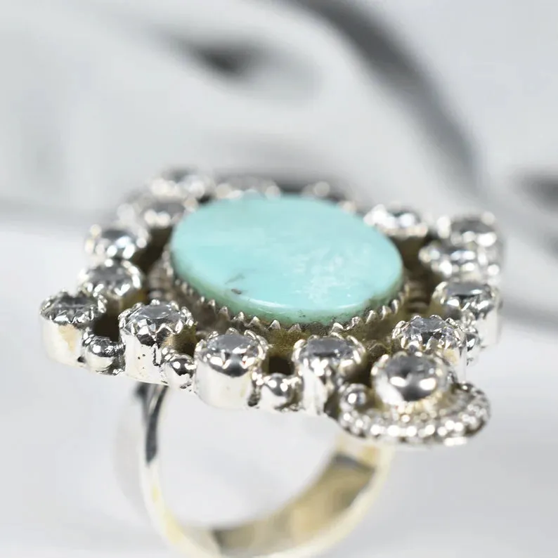 Native American Cubic Zirconia & Turquoise Cluster Rings - 925 Sterling Silver Southwestern Rings