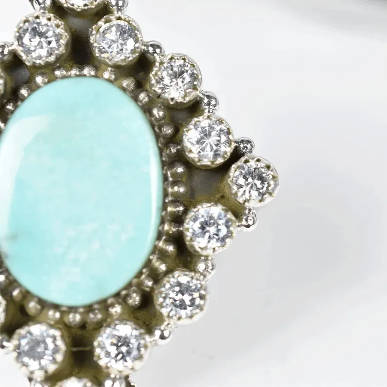 Native American Cubic Zirconia & Turquoise Cluster Rings - 925 Sterling Silver Southwestern Rings