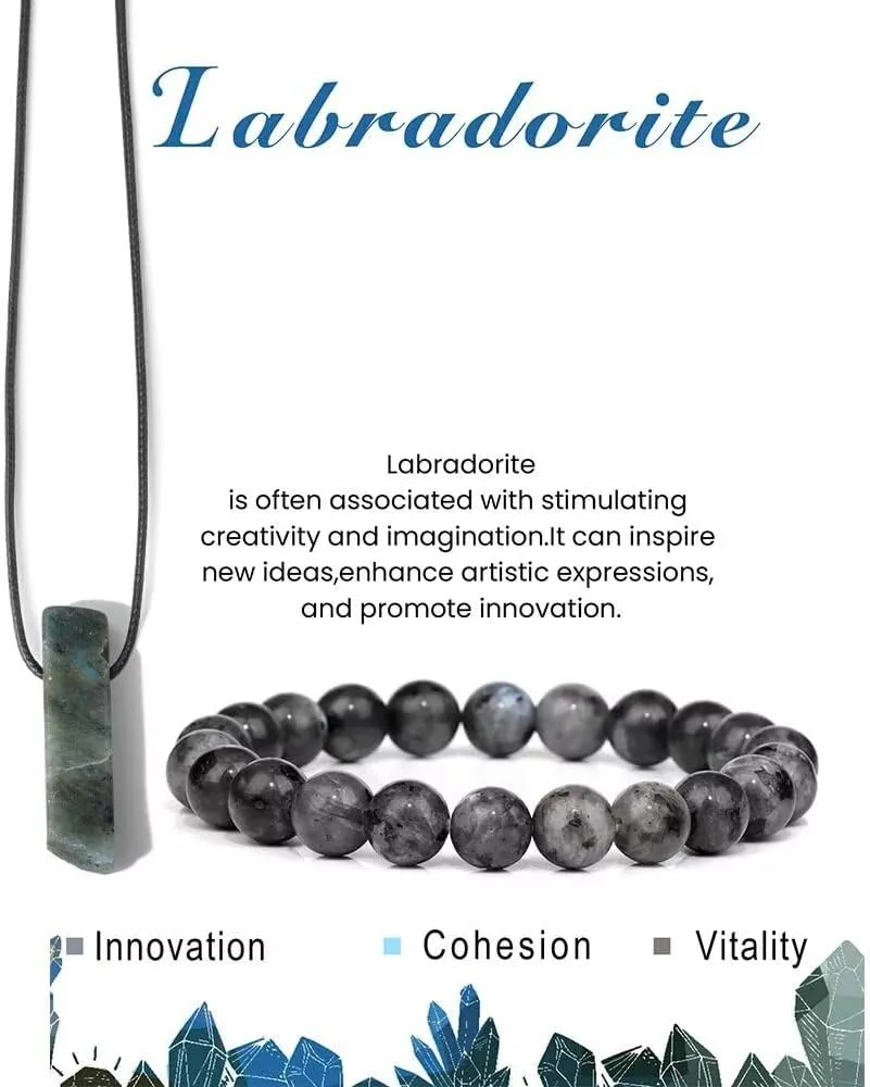 Natural Healing Crystal Stone Energy Balancing Bracelet Necklace Set for Women Men Stress Relief Anxiety Yoga Bracelets Necklace Jewelry