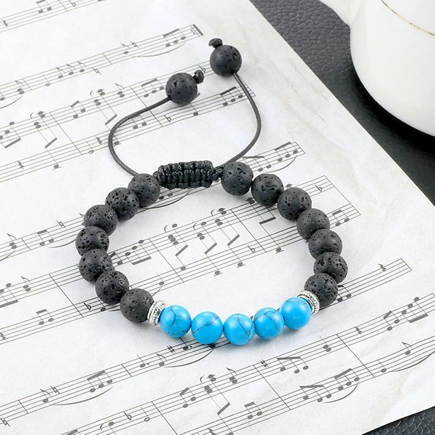 Natural Stone Beads 8mm Bracelet Men Bracelet Adjustable Black Green Round Stone Stretchy Braided Woven 19cm x 8mm for Wedding