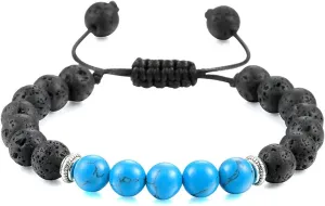 Natural Stone Beads 8mm Bracelet Men Bracelet Adjustable Black Green Round Stone Stretchy Braided Woven 19cm x 8mm for Wedding