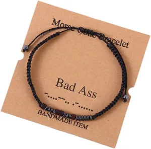 Natural Stone Braided Beads Inspirational Bracelet Morse Code Bracelets Letter Number Beads Weave Bracelet Holiday Festival Birthday Graudation Gifts - Bad Ass