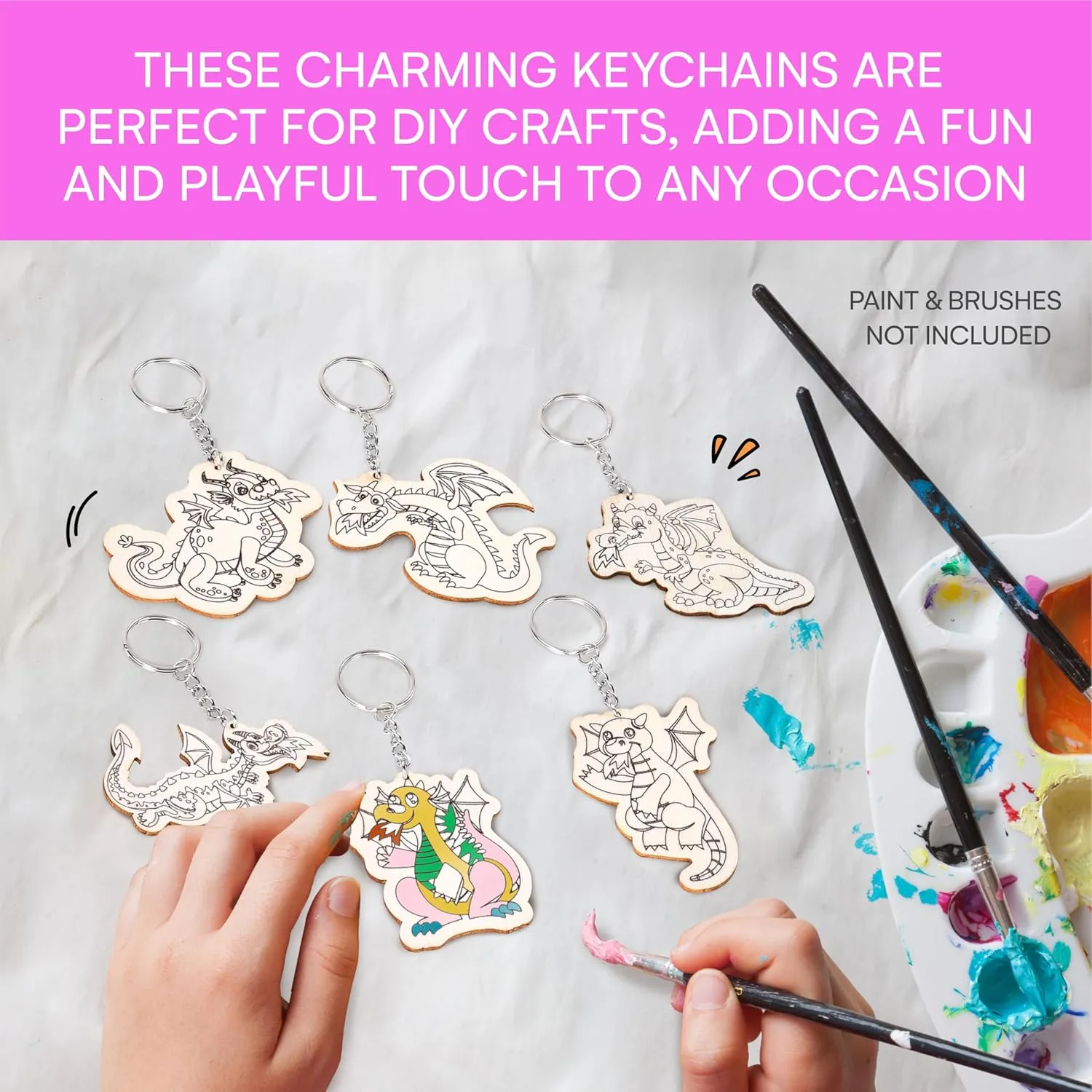 Neliblu Wooden Dinosaur Keychains - Set of 6 Dino Keychains for Kids Bag - Backpack Chains for Boys -T Rex Keychain-3.1x 2 in