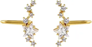 New 2025 Silver Color Simple Punk Metal Zircon Ear Cuff Clip On Earrings For Women No Pierced Crystal Star Earcuff Ear Wrap Clips Jewelry Gift Fashion Trendy Accessories Creative