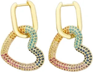 New 2026 Arrive Gift Fashion 3 Colors Stone Heart Shape Dangle Earrings Copper Cubic Cz Cuff Drop Simple Design Party Decoration Jewelry Luxury With For You Accessories Trendy Best Women And Men