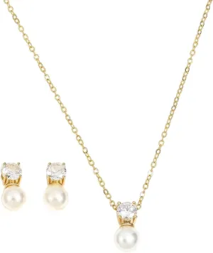 New 2026 Unisex Round Imitation Pearl Stud Earrings Necklace Set For Women Simple Sliver Color Cubic Zircon Wedding Party Jewelry Sets Decoration Luxury Accessories Trendy For Women And Men