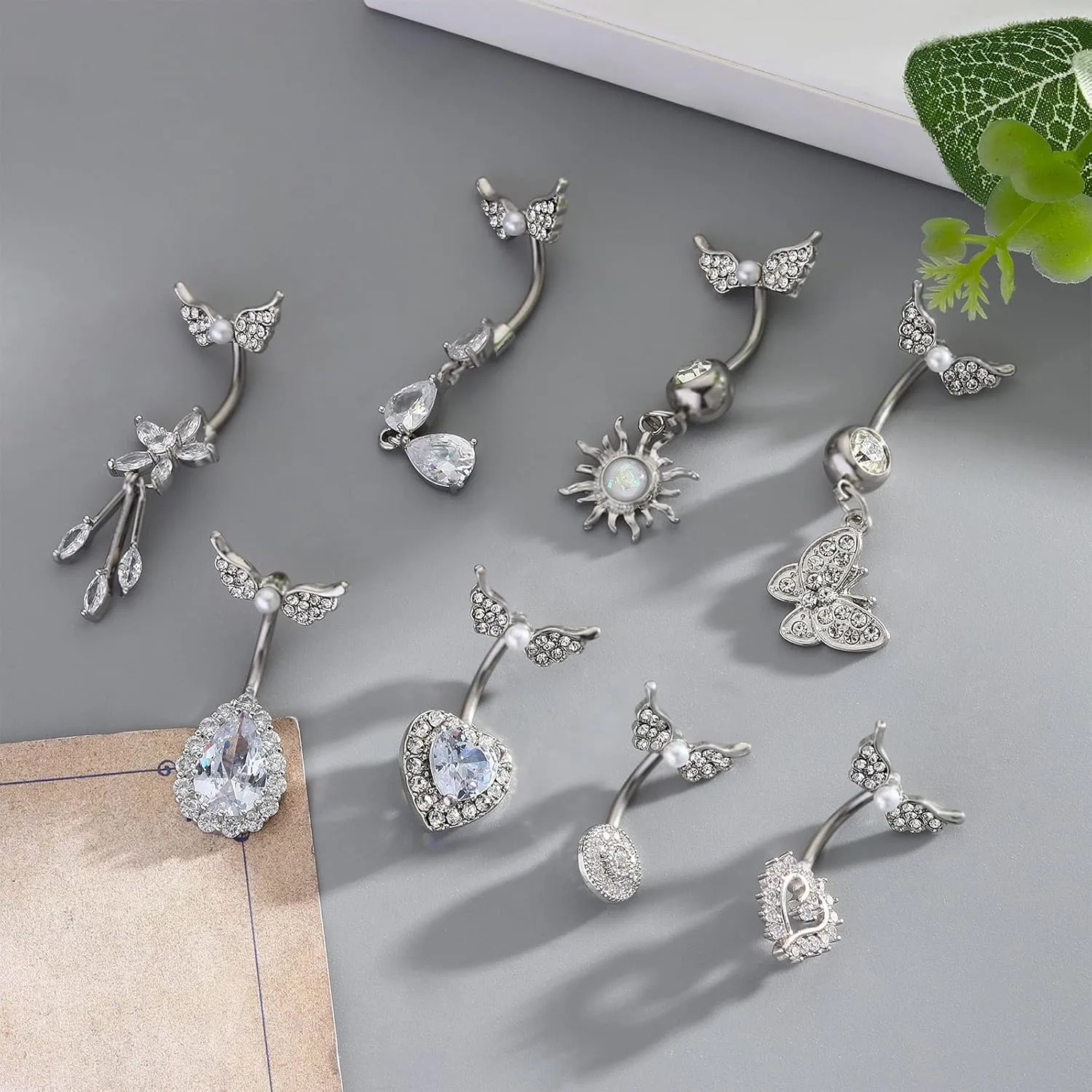 NEWITIN 10 Pieces 14G Belly Button Rings for Women Navel Ring Body Piercing Jewelry Set 316L Surgical Steel Inlaid Cubic Zirconia Belly Dangle Rings for Women