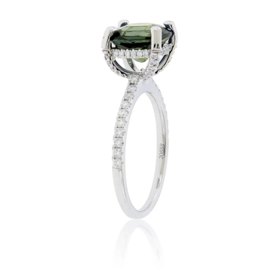 No Heat Blue-Green Sapphire & Diamond Ring