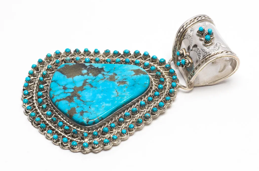 Noble Kingman Turquoise Pendant with Petit Point Border