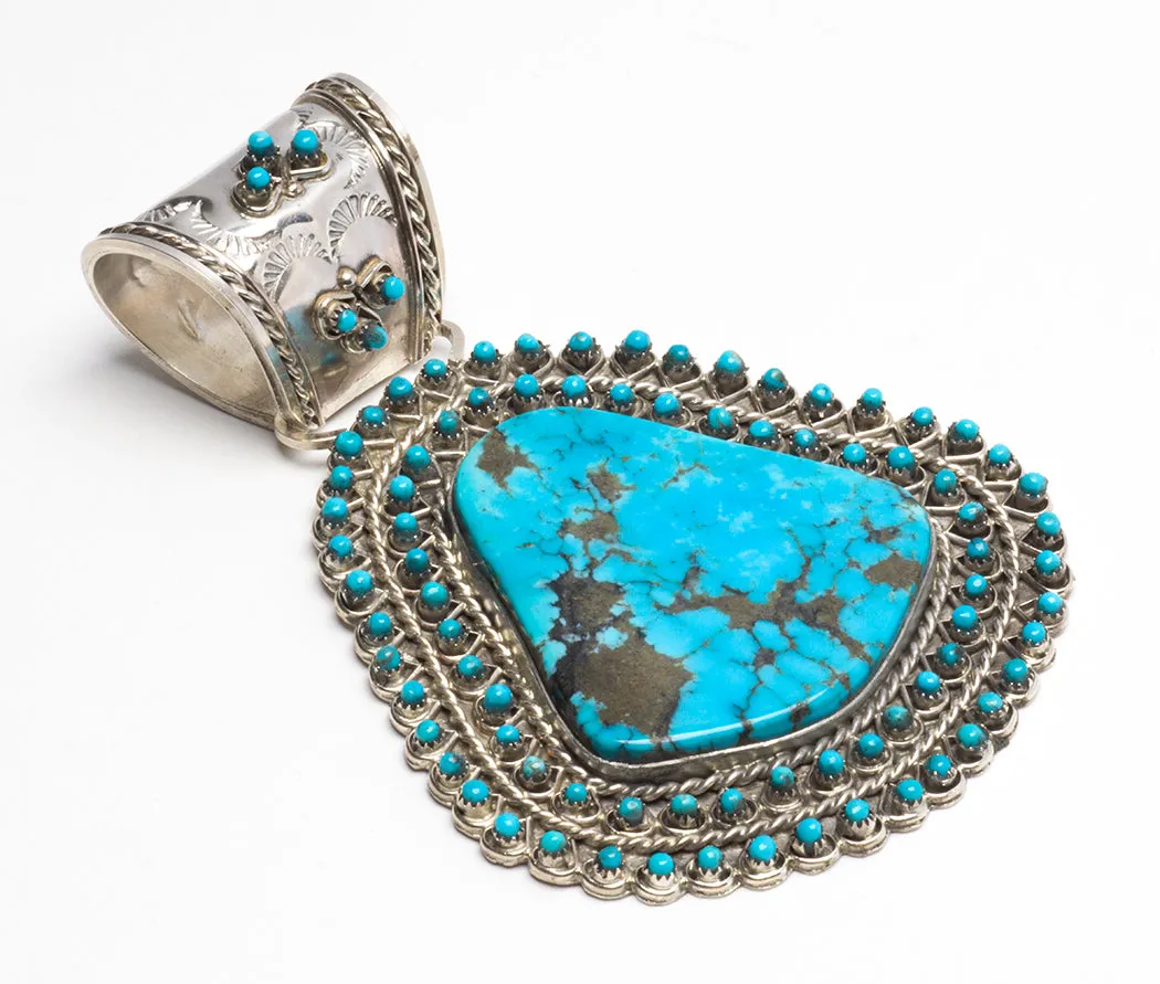 Noble Kingman Turquoise Pendant with Petit Point Border