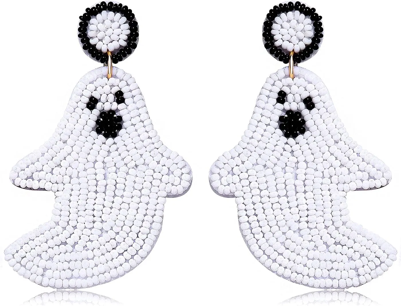 NVENF Halloween Earrings Spooky Beaded Ghost Pumpkin Dangle Earrings for Women Handmade Bead Drop Earring Studs Costume Themed Party Jewelry Gifts (Ghost)