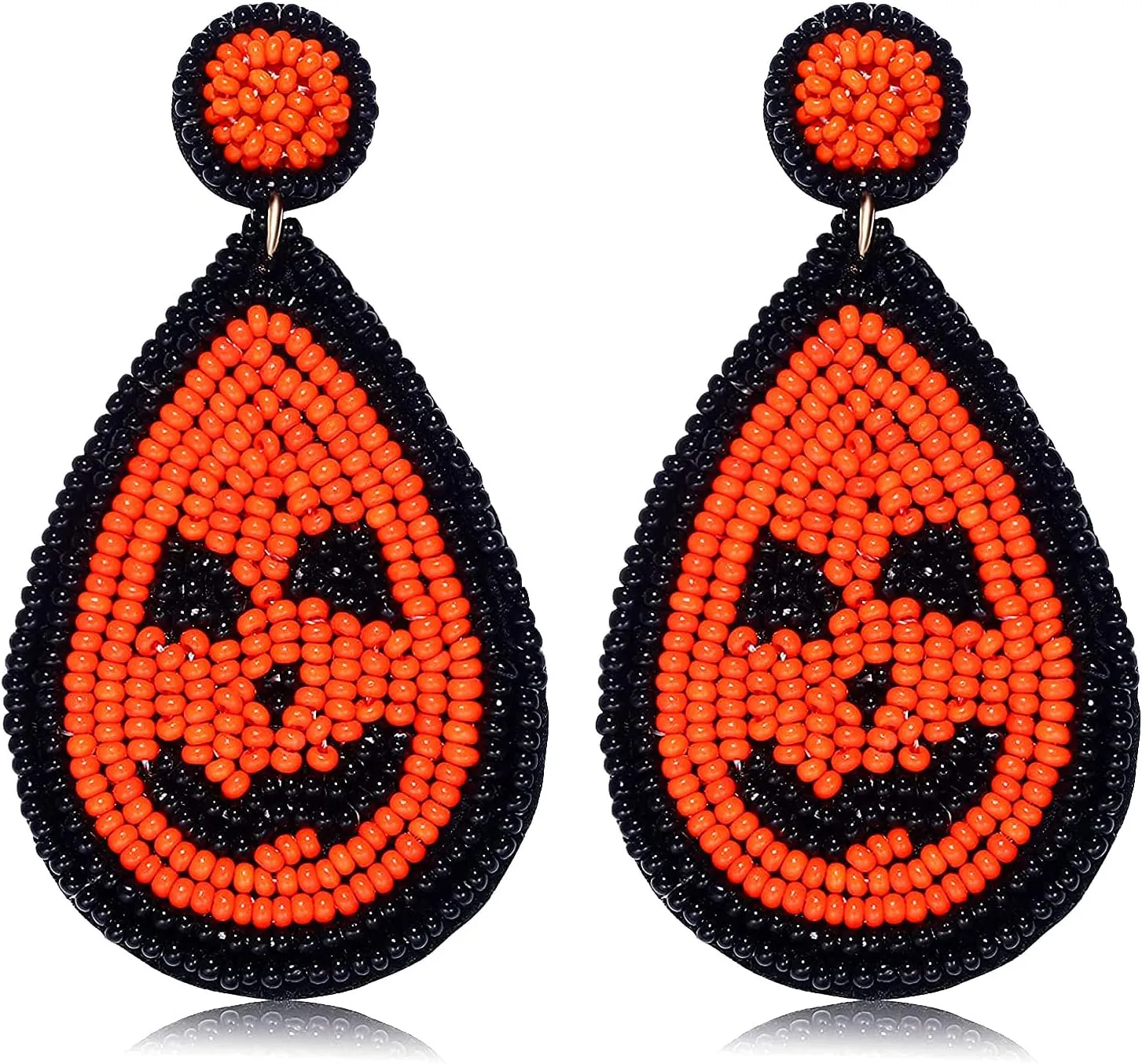 NVENF Halloween Earrings Spooky Beaded Ghost Pumpkin Dangle Earrings for Women Handmade Bead Drop Earring Studs Costume Themed Party Jewelry Gifts (Pumpkin 2)