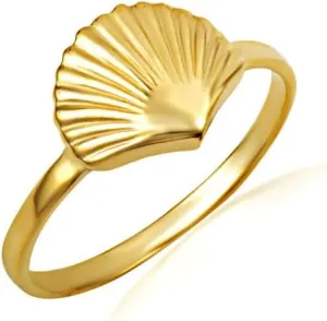 Ocean Seashell Beach Fine Ring Real Solid 14K Gold