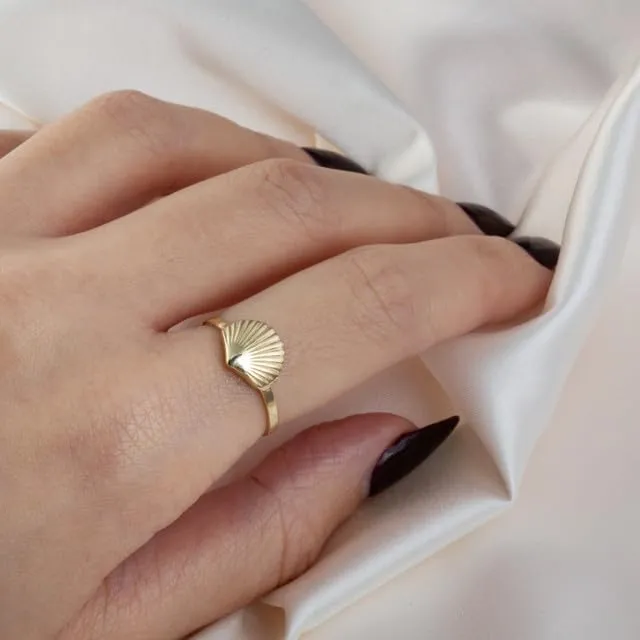 Ocean Seashell Beach Fine Ring Real Solid 14K Gold