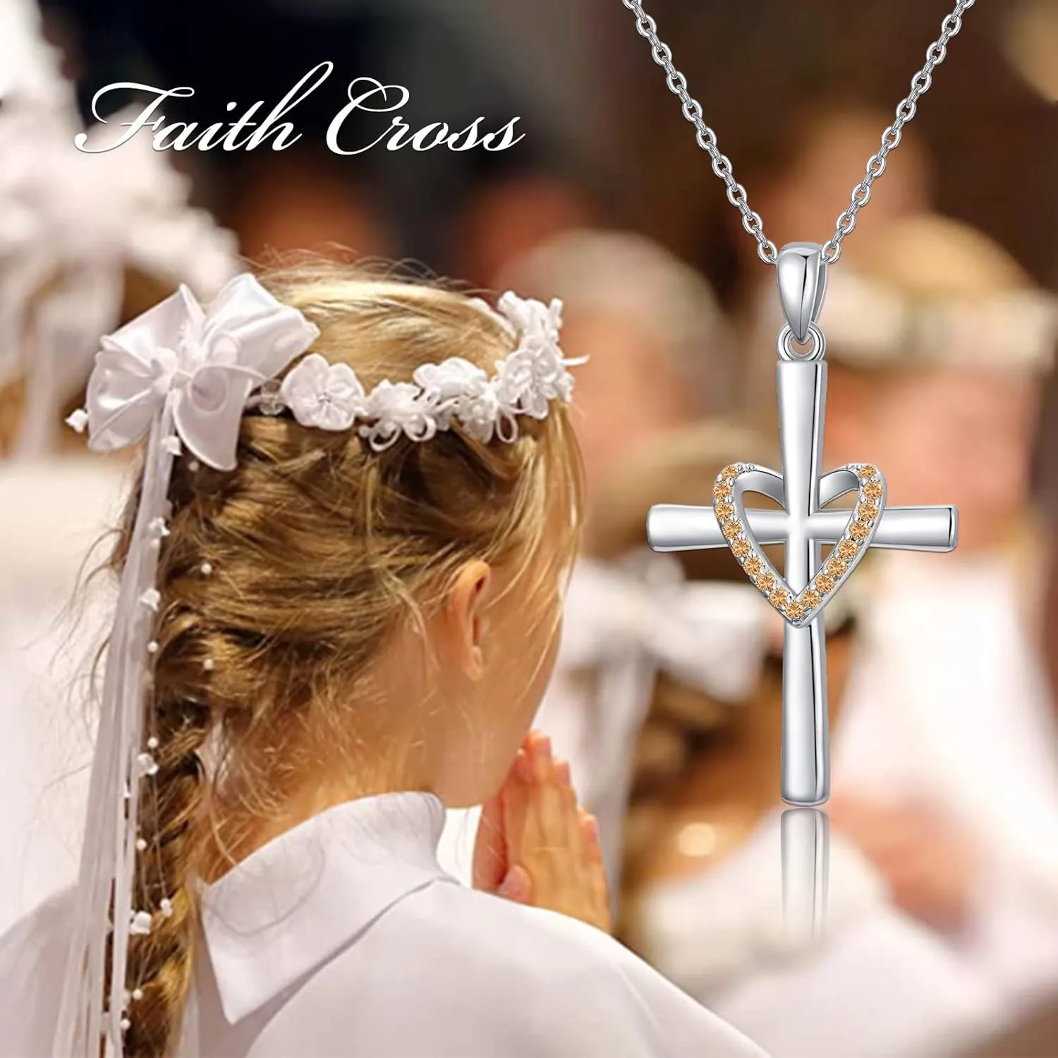OCJ Christmas Gifts for Women Birthstone Cross Necklace 925 Sterling Silver Heart Cross Pendant Necklace Christian Jewelry gifts for Women Her Daughter Birthday Gifts for Her