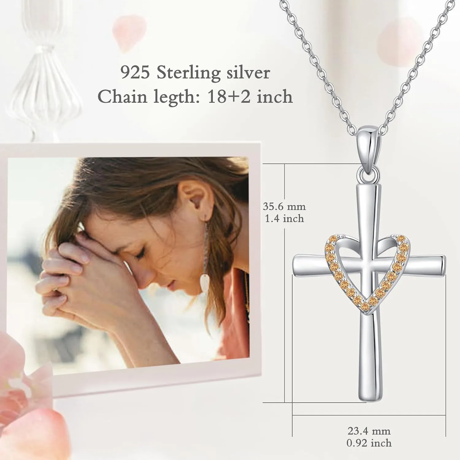 OCJ Christmas Gifts for Women Birthstone Cross Necklace 925 Sterling Silver Heart Cross Pendant Necklace Christian Jewelry gifts for Women Her Daughter Birthday Gifts for Her