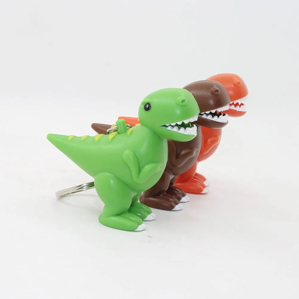 ODETOJOY Cute Dinosaur Flashlight Keychain with Sound Tyrannosaurus Keyring Schoolpack 3D Cartoon Animal Key Ring