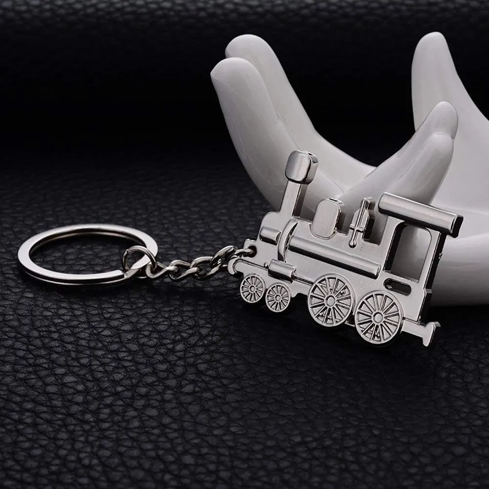 ODETOJOY Train Keychain - Stainless Steel Silver Metal Choo Choo Keyring - Handbag Pendant Ornament