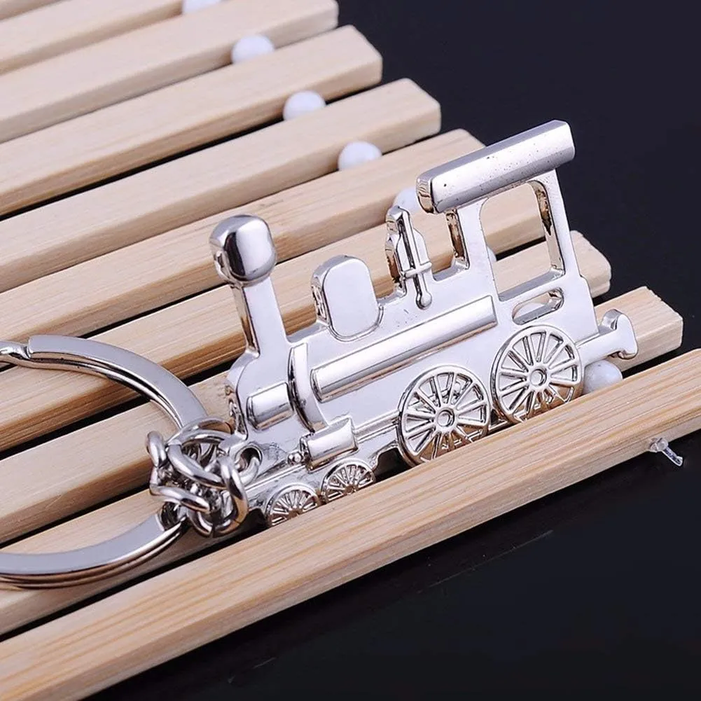 ODETOJOY Train Keychain - Stainless Steel Silver Metal Choo Choo Keyring - Handbag Pendant Ornament