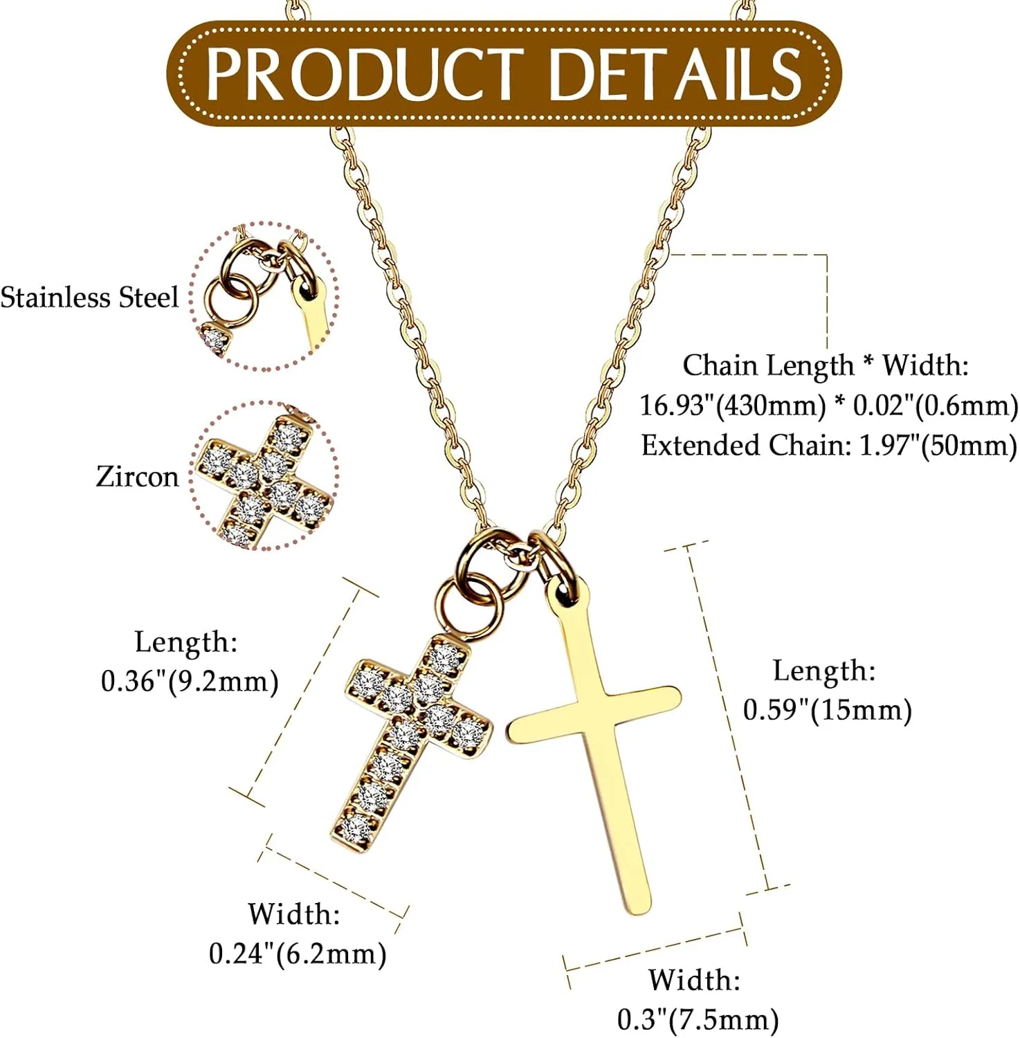 OIDEA Double Cross Necklace for Women: Shiny Zircon Cross Pendant Stainless Steel Faith Necklaces Religious Jewelry Gifts for Womens