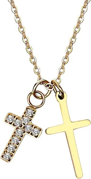 OIDEA Double Cross Necklace for Women: Shiny Zircon Cross Pendant Stainless Steel Faith Necklaces Religious Jewelry Gifts for Womens