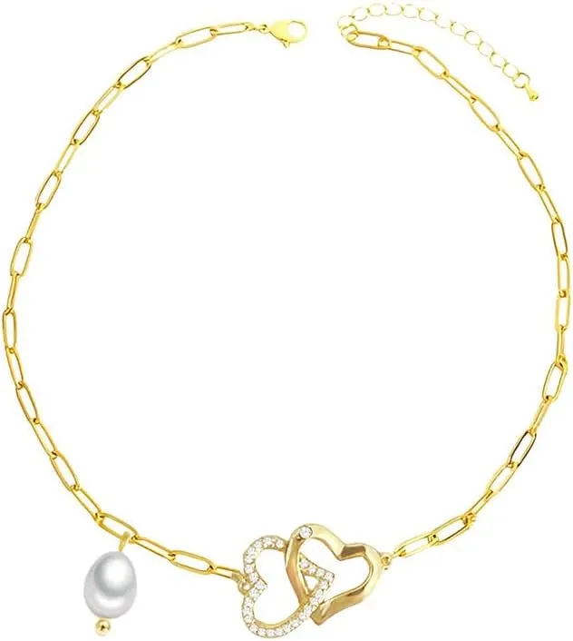 OIDIMS Love Heart Bracelets for Women Charm Chain Bracelet Bangle Link Dangling Pearl Gold Plated Crystal Delicate Infinity Heart Bracelet Fashion Jewelry Gifts Love Friendship Anniversary Adjustable