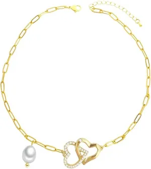 OIDIMS Love Heart Bracelets for Women Charm Chain Bracelet Bangle Link Dangling Pearl Gold Plated Crystal Delicate Infinity Heart Bracelet Fashion Jewelry Gifts Love Friendship Anniversary Adjustable