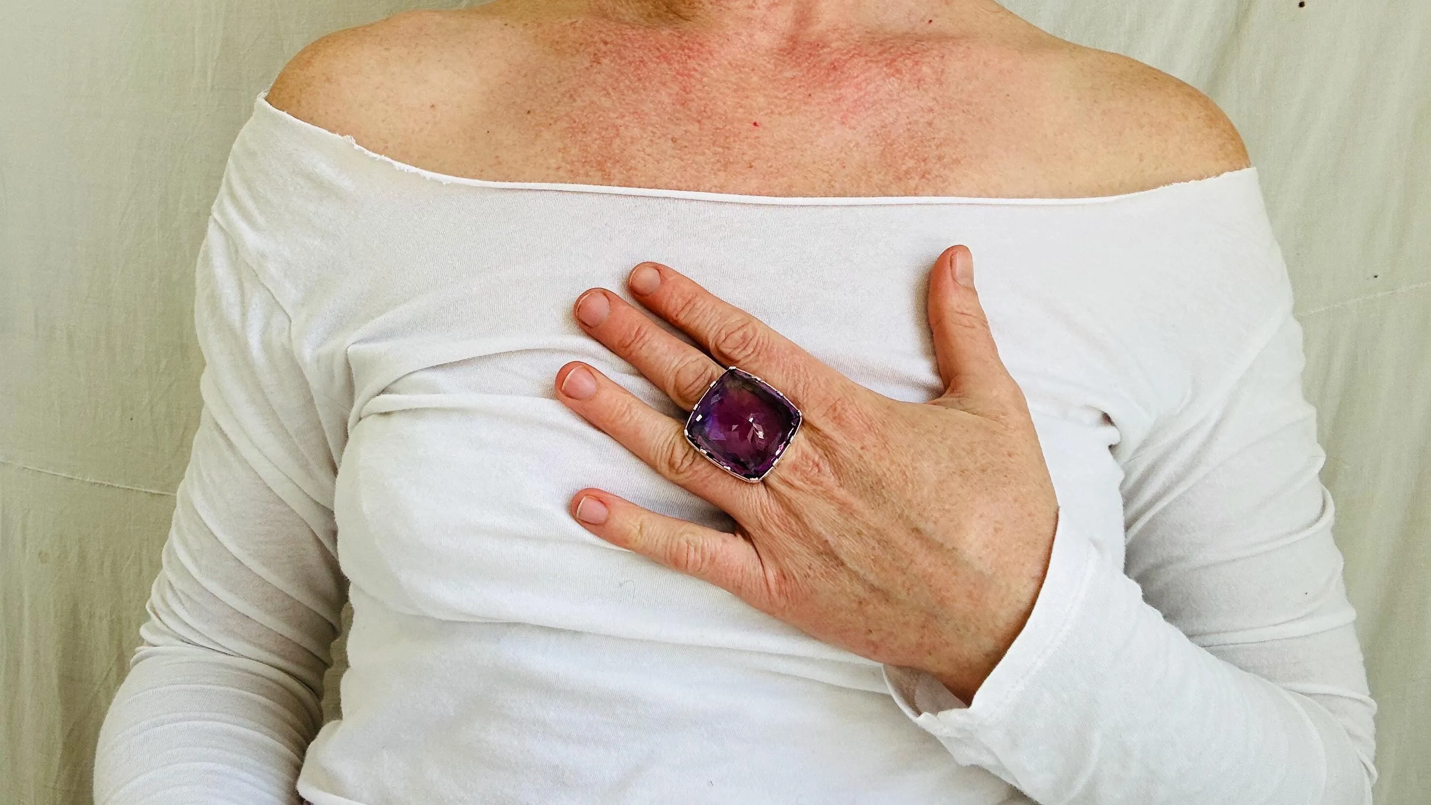 Oversized Faceted Amethyst Cocktail Ring | Handmade Adjustable Sterling Silver | Unique Gemstone Jewelry.