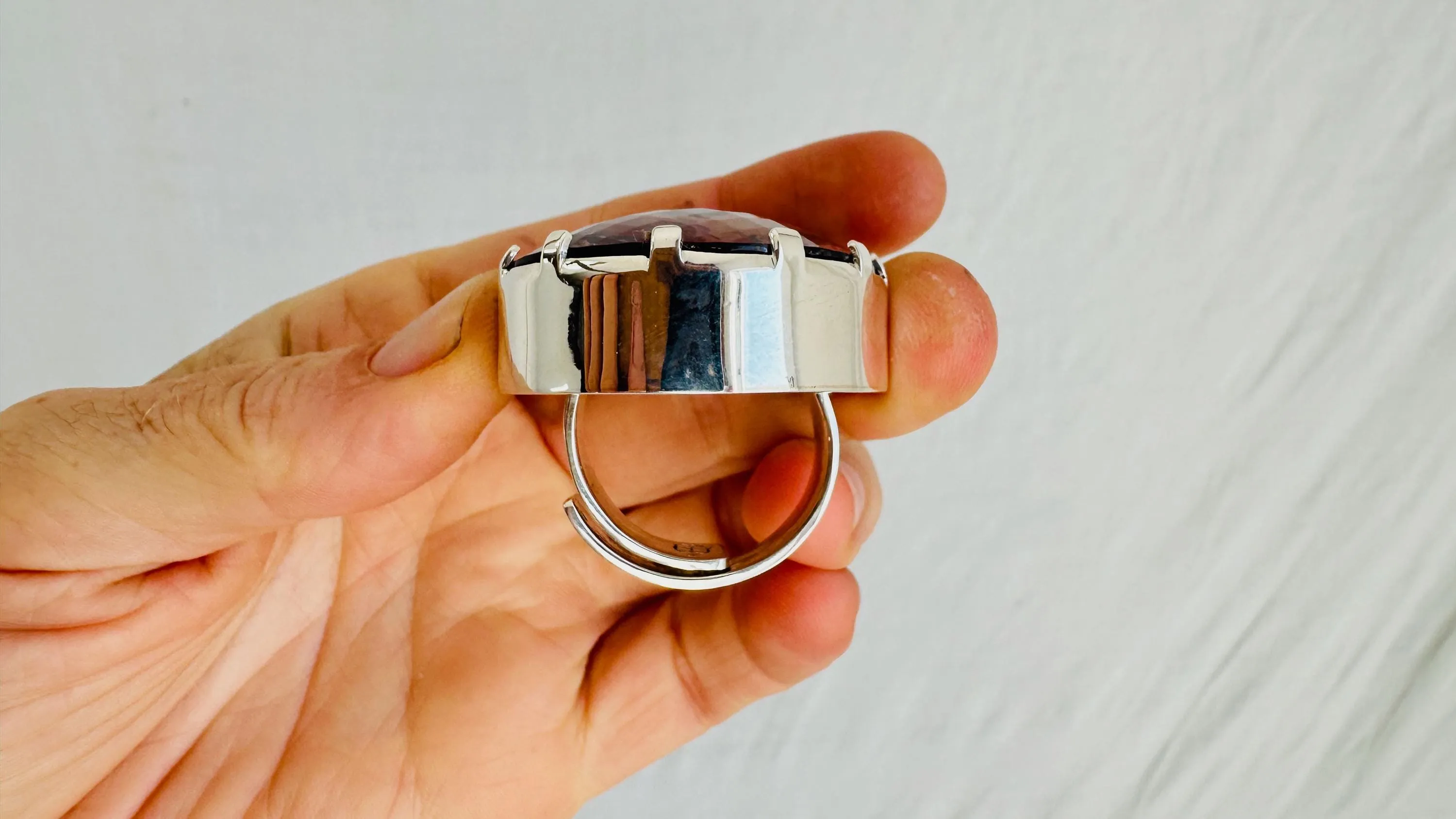 Oversized Faceted Amethyst Ring | Handmade Adjustable Sterling Silver | Unique Gemstone Jewelry. 4005