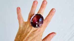 Oversized Faceted Amethyst Ring | Handmade Adjustable Sterling Silver | Unique Gemstone Jewelry. 4005